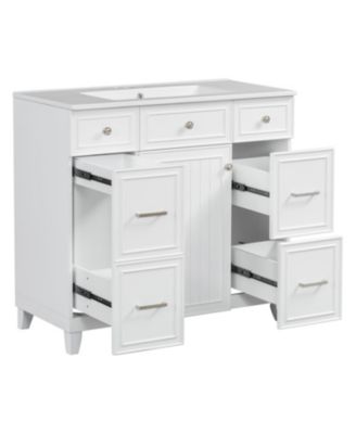 36" Solid Wood & Ceramic Hairdryer Drawer Bathroom Vanity with Soft-Close Doors