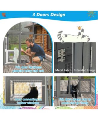 Outdoor Wooden Cat Catio - Large Grey