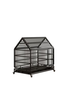 Heavy Duty Folding Dog Crate with Wheels & Tray