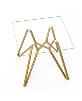 35.4" Square Glass Dining Table - Gold