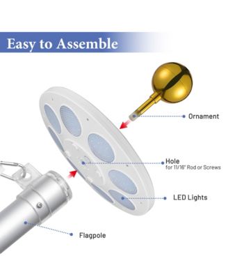 EZ GO 25ft Eagle Topper Telescopic Flag Pole Kit Solar Light Outside 3x5' US Flag Ball Top, Black