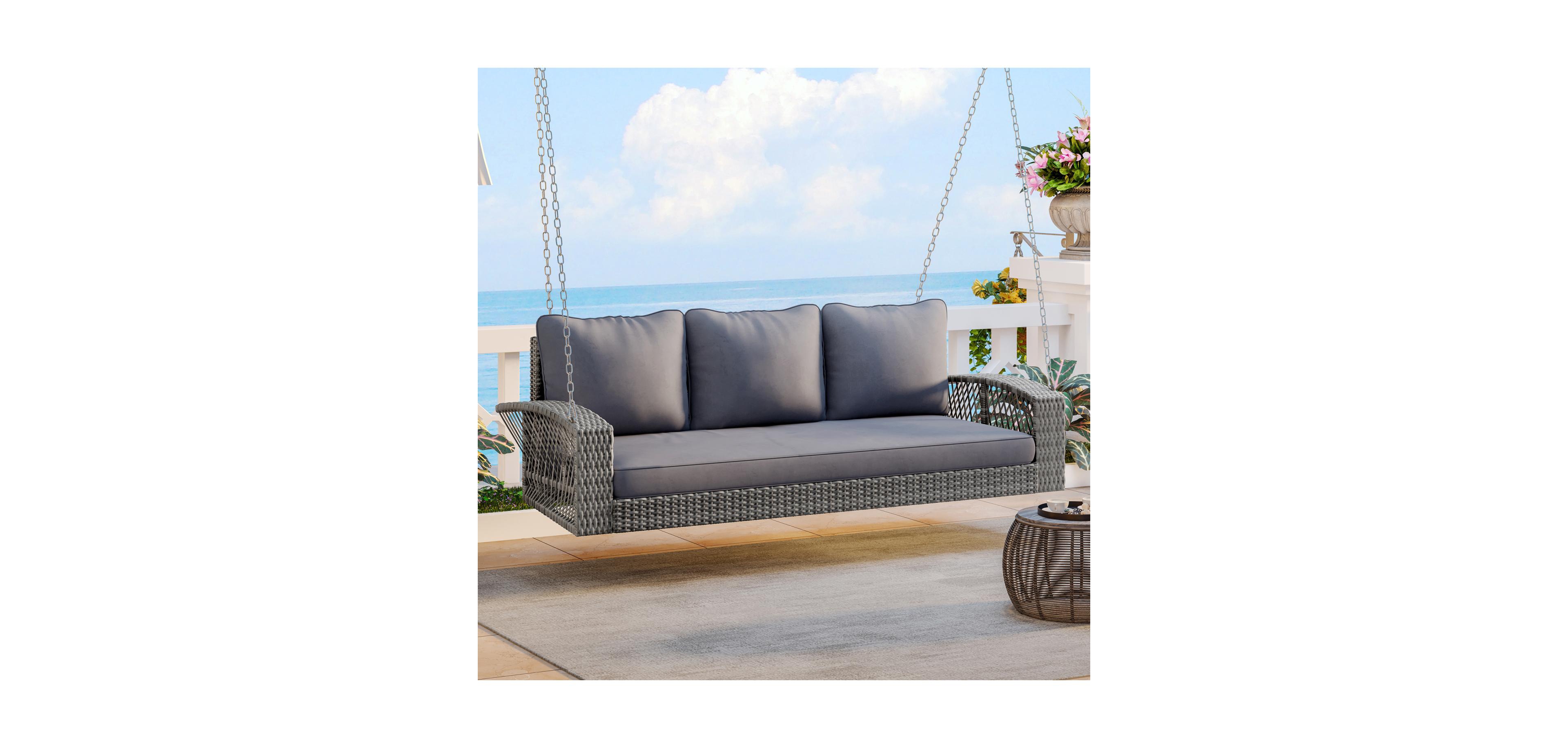 Streamdale Furniture 69" Wicker Porch Swing with Cushions & Chains