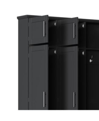 Farmhouse Hall Tree Bench with Hidden Hooks & Shoe Cabinet