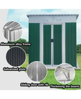 5x3ft Mini Outdoor Storage Shed - Green, Sliding Door