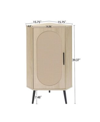 CASAINC 40"H Natural Rattan Door & Adjustable Shelves Freestanding Corner Cabinet
