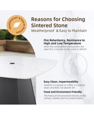 44" Marble-Look Outdoor Dining Table