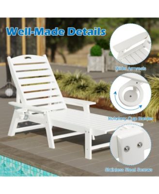 Set Of 2 Patio Chaise Lounge Chair HDPE Outdoor Recliner w/ 4-Position Backrest