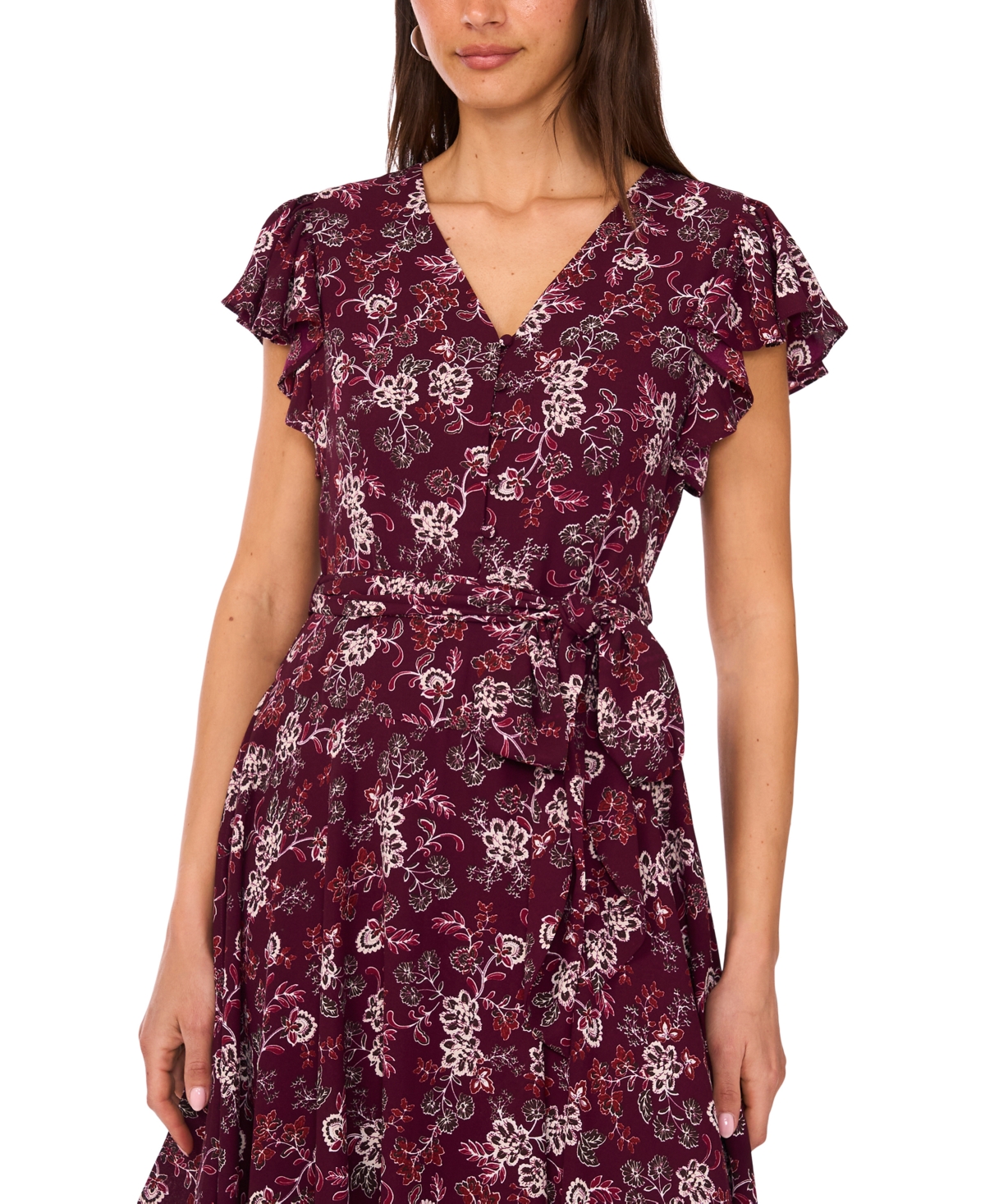 Vince Camuto V Neck Button Down Maxi Dress In Purple