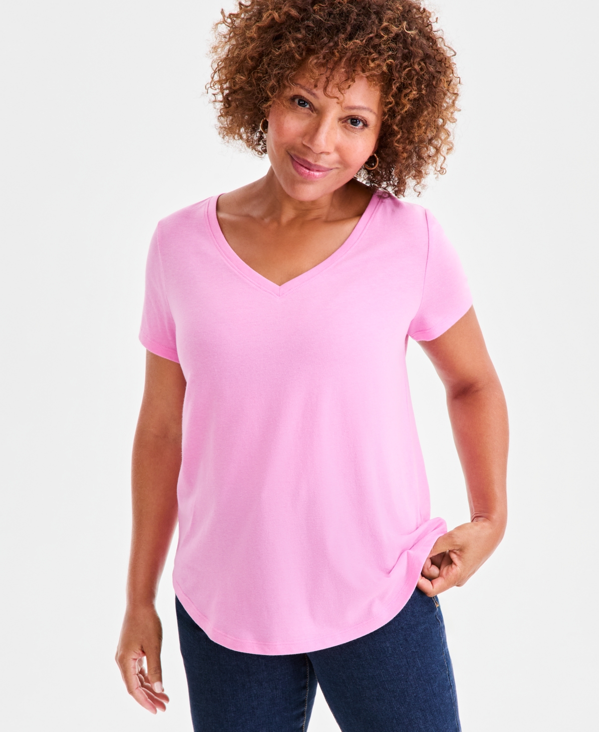 Style & Co Women's Perfect V-neck T-shirt, Created For Macy's In Pink