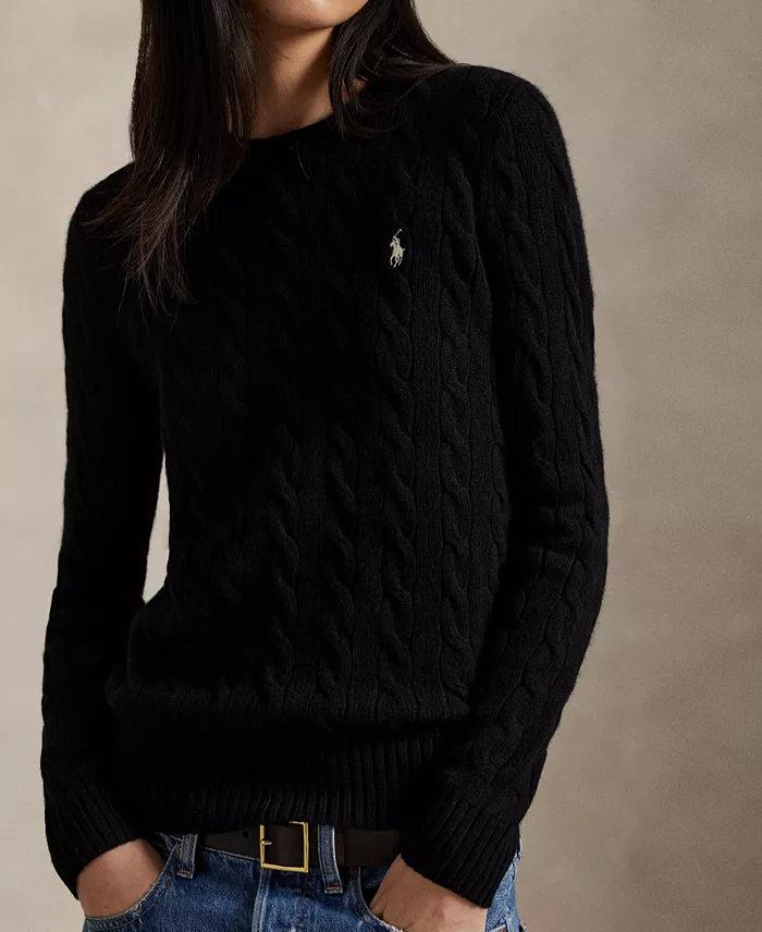 Women's Cable Wool-Cashmere Crew Neck Sweater - thumbnail 3