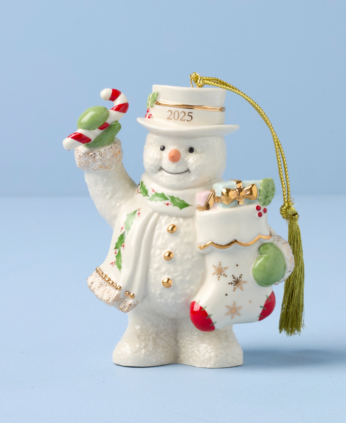 Lenox 2025 Snowman With Stocking Ornament In Neutral