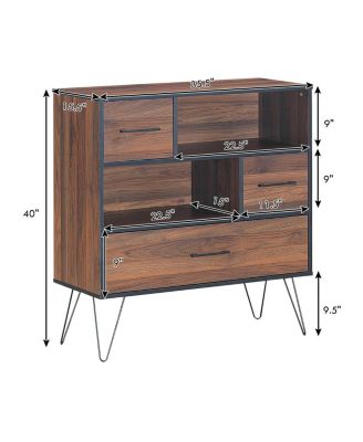 3-Tier Wood Storage Cabinet with Drawers and 4 Metal Legs