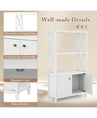 Bathroom Storage Cabinet with Open Shelves and Double Doors