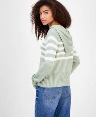 Juniors' Striped Hooded Zippered Sweater