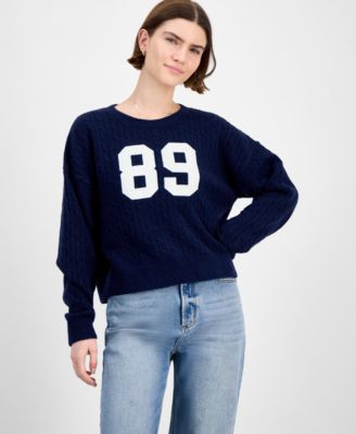 Hippie Rose - Juniors' Cable-Knit Varsity Sweater