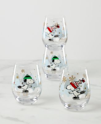 Snoopy Skating Christmas Tumblers, Set of 4