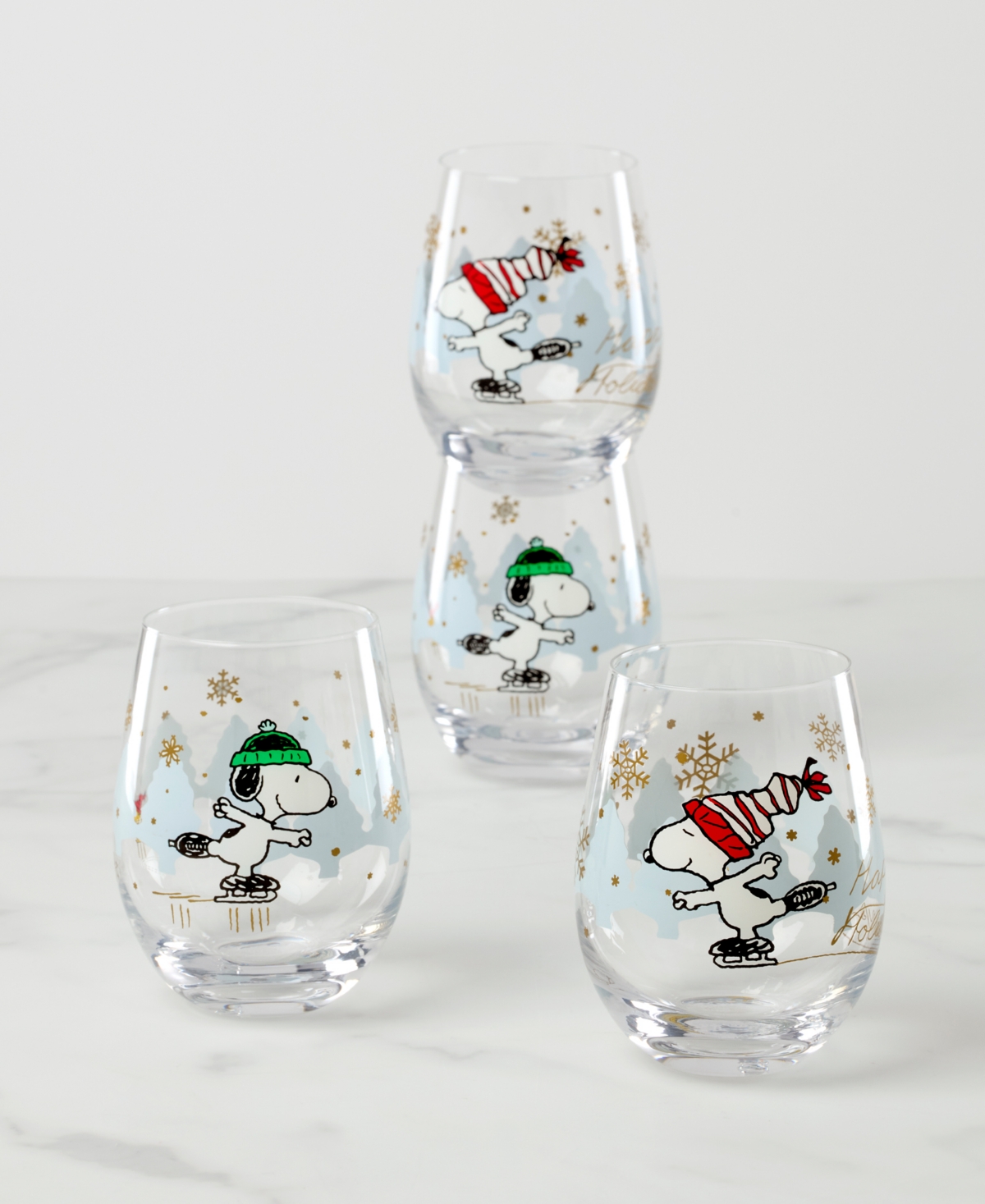Lenox Snoopy Skating Christmas Tumblers, Set Of 4 In Transparent