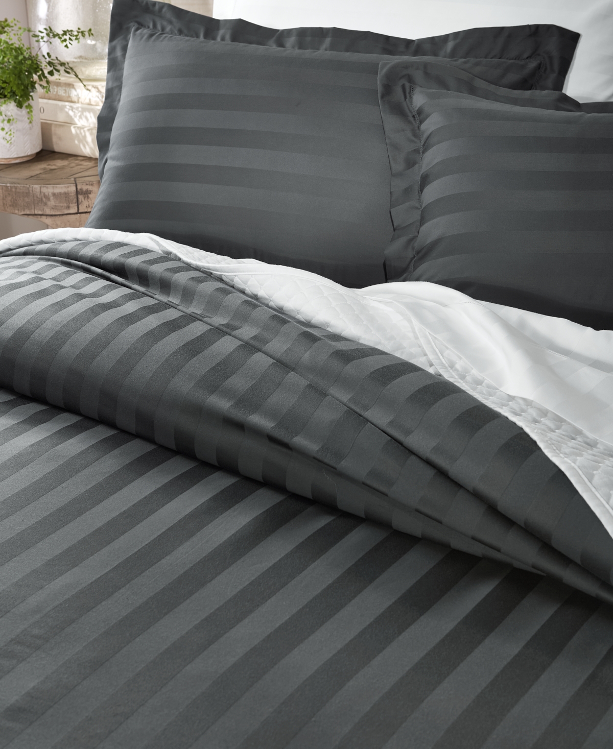 Charter Club 1.5" Stripe 550 Thread Count 100% Cotton 3-pc. Comforter Set, Full/queen, Exclusively At Macy's In Gray