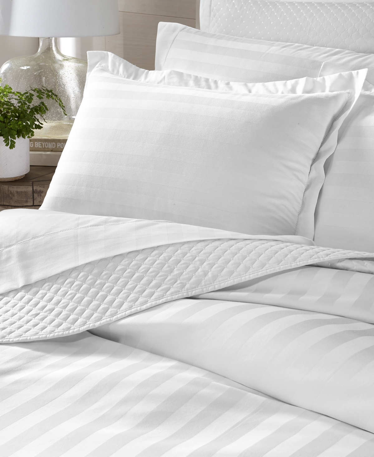 Charter Club 1.5" Stripe 550 Thread Count 100% Cotton 3-pc. Comforter Set, King, Exclusively At Macy's In White