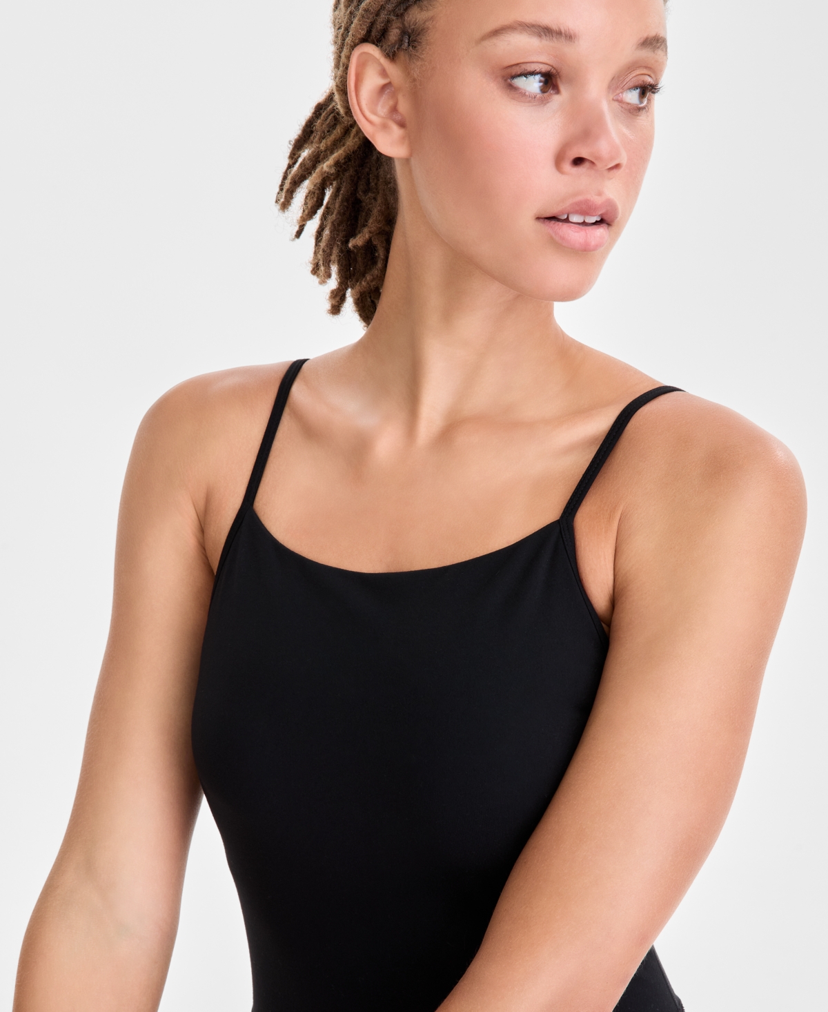 Id Ideology Women's Soft Flex Square-neck Bodysuit, Macy's Exclusive In Black