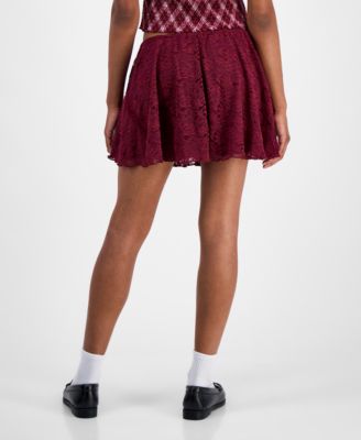 Juniors' Lace Pull-On Mini Skirt