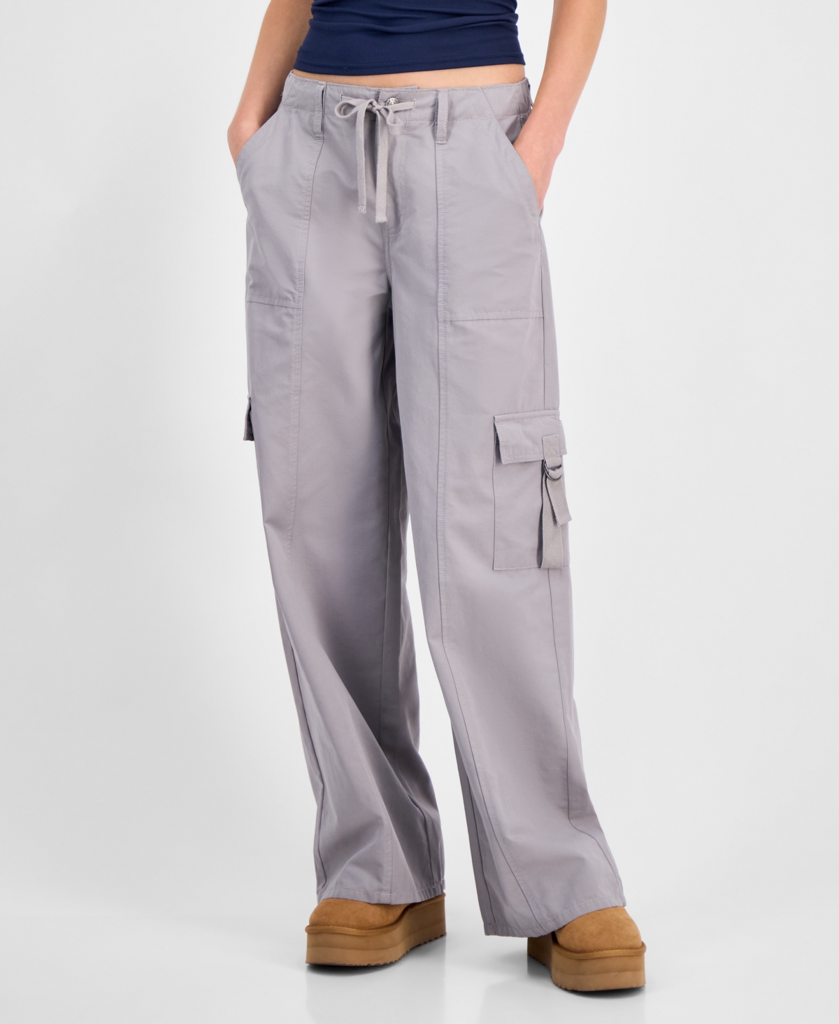 Celebrity Pink Juniors' Drawstring Cargo Utility Pants In Gray