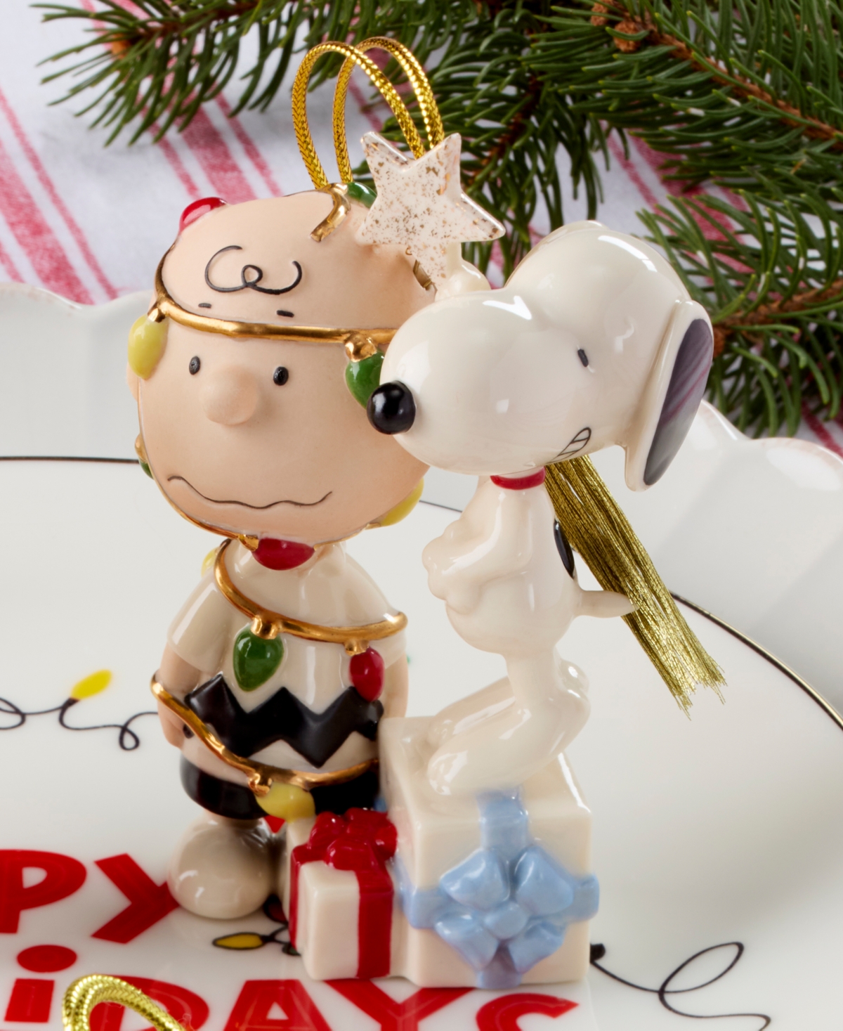 Lenox Christmas Tree Charlie Brown & Snoopy Ornament In Multi