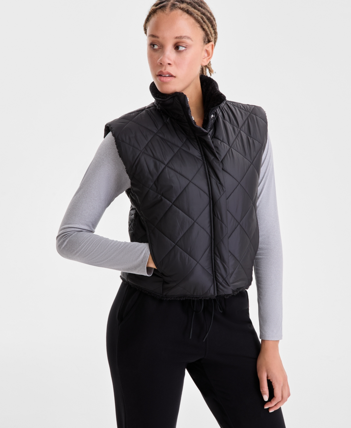 Id Ideology Women's Reversible Sherpa Zip-front Vest, Macy's Exclusive In Black