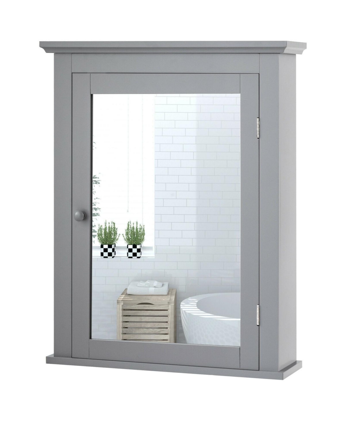 Wall Mount Bathroom Cabinet with One Mirror Single Door Adjustable Shelves Retro Handle