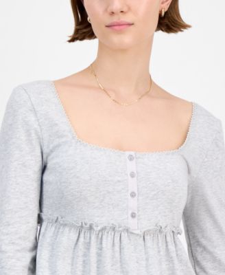 Juniors' Long Sleeve Knit Babydoll Top