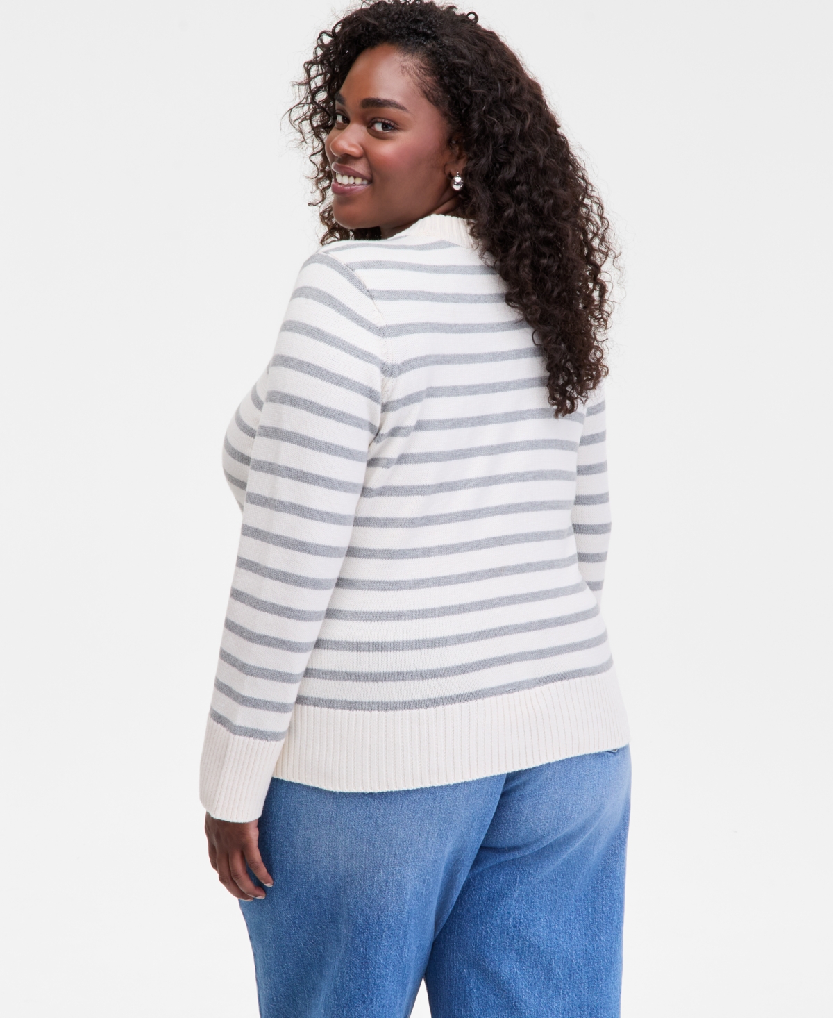 On 34th Trendy Plus Size Striped High-neck Sweater, Macy's Exclusive