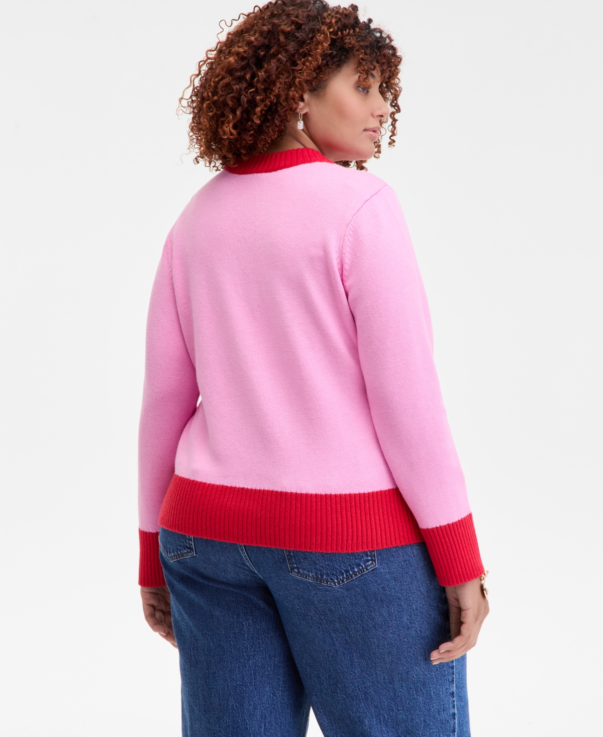 On 34th Trendy Plus Size Colorblocked High-neck Sweater, Macy's Exclusive In Pink