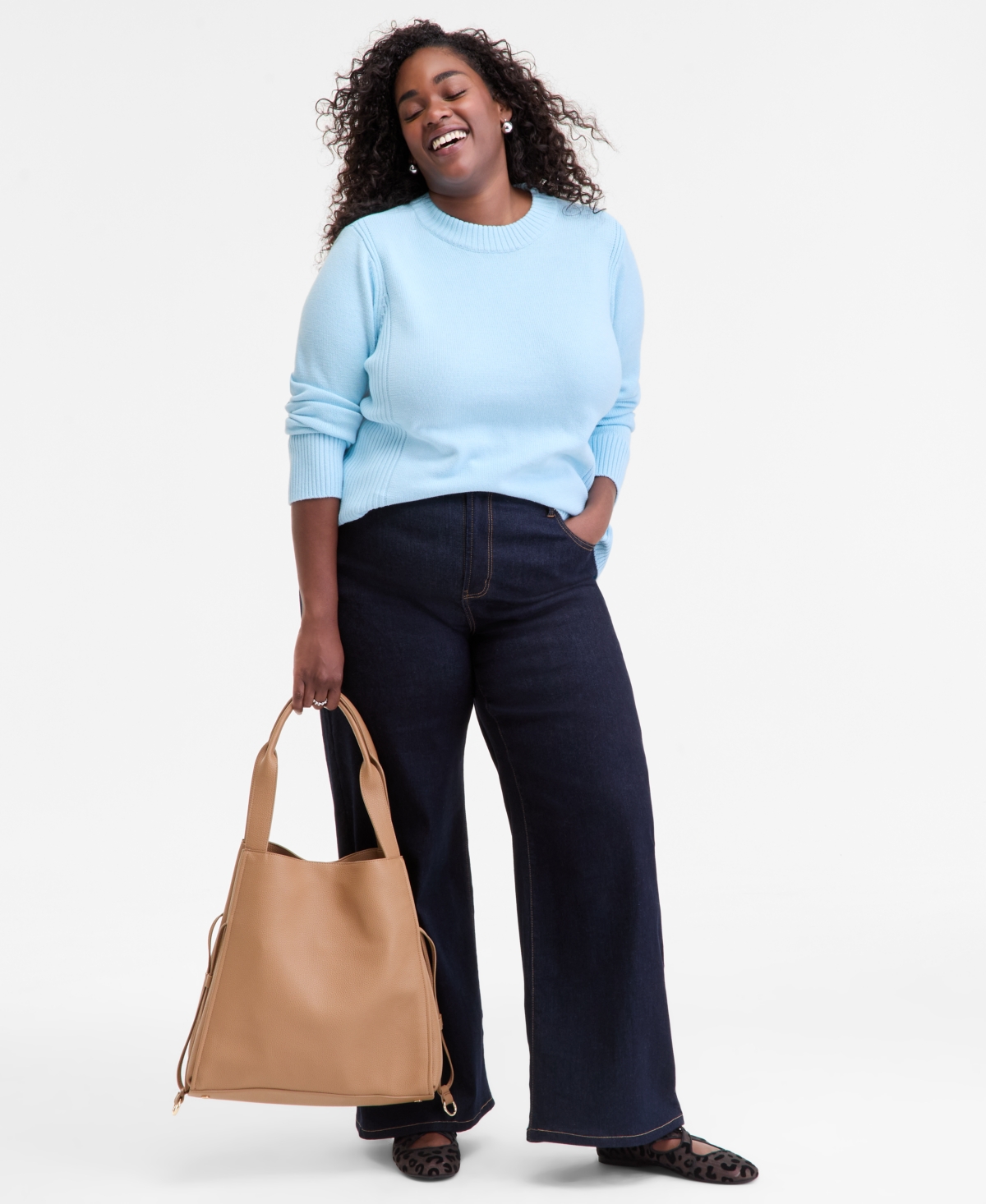 On 34th Trendy Plus Size High-neck Sweater, Macy's Exclusive In Blue