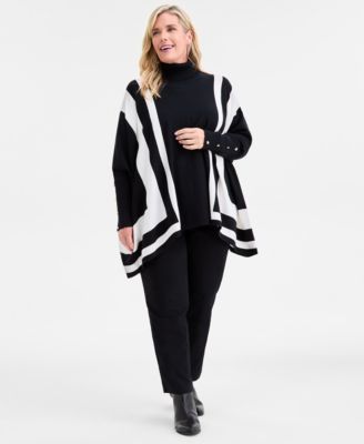 Plus Size Solid Turtleneck Poncho Sweater, Macy's  Exclusive