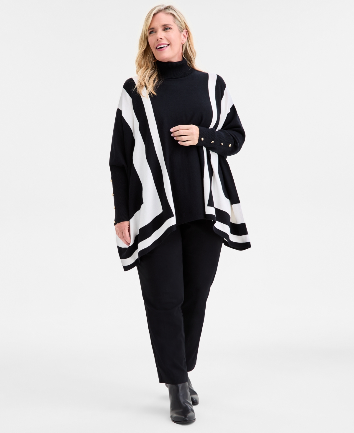 Jm Collection Plus Size Solid Turtleneck Poncho Sweater, Macy's Exclusive In Multi