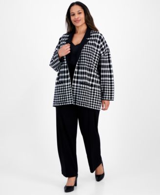 Plus Size Multi-Plaid Long-Sleeve Blazer 
