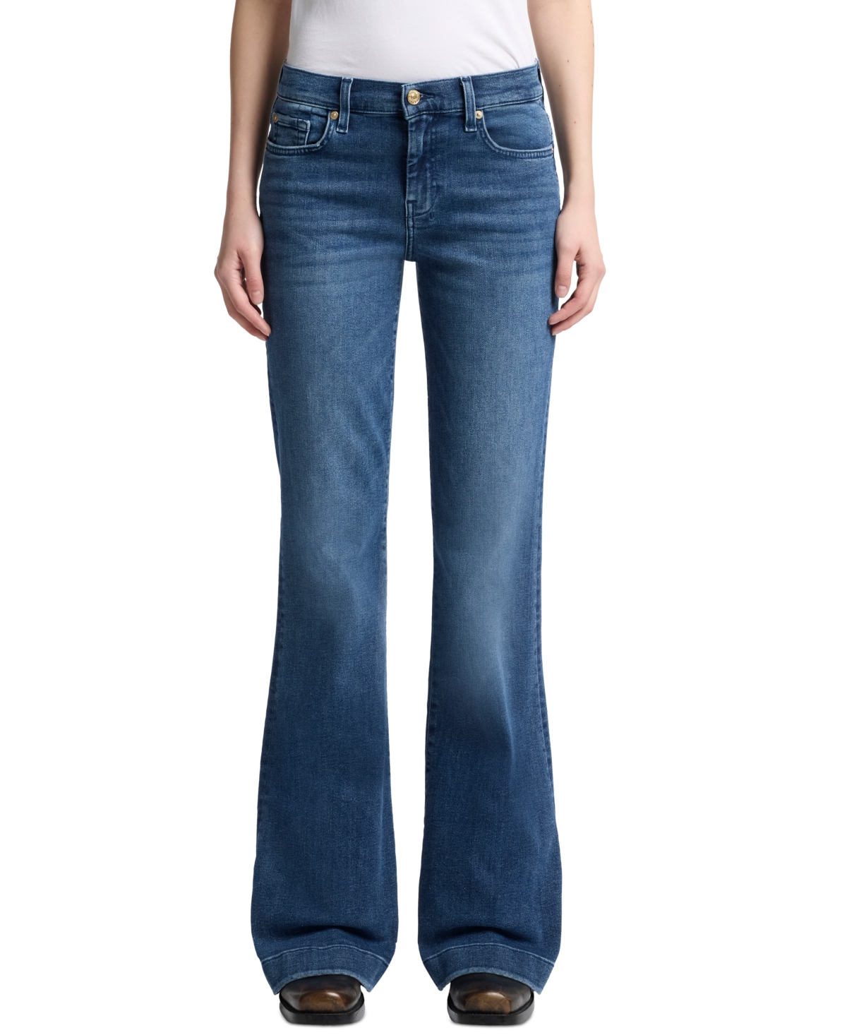 7 For All Mankind Women's Dojo Tailorless Flare-leg Jeans In Blue