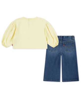 Baby Girls Bear Graphic Top and Wide-Leg Jeans, 2 Piece Set