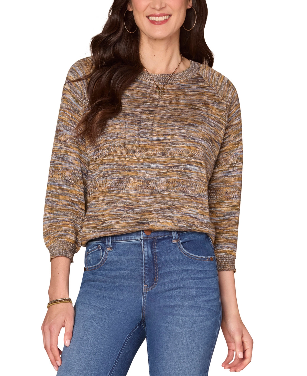 Democracy Women's Space Dye Round-neck Blouson-sleeve Sweater In Multi