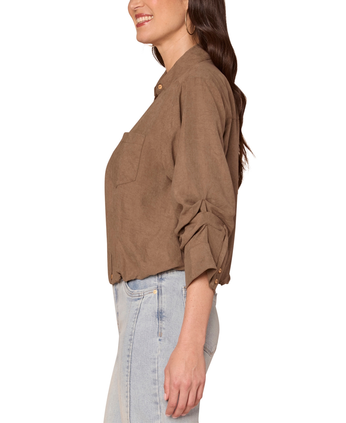 Democracy Women's Spread-collar Button-front Top In Brown