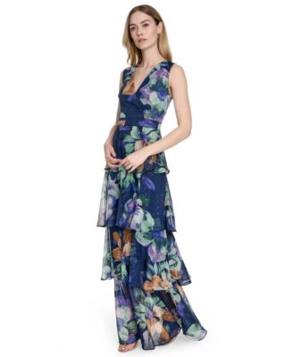 Women's Printed V-Neck Sleeveless Gown