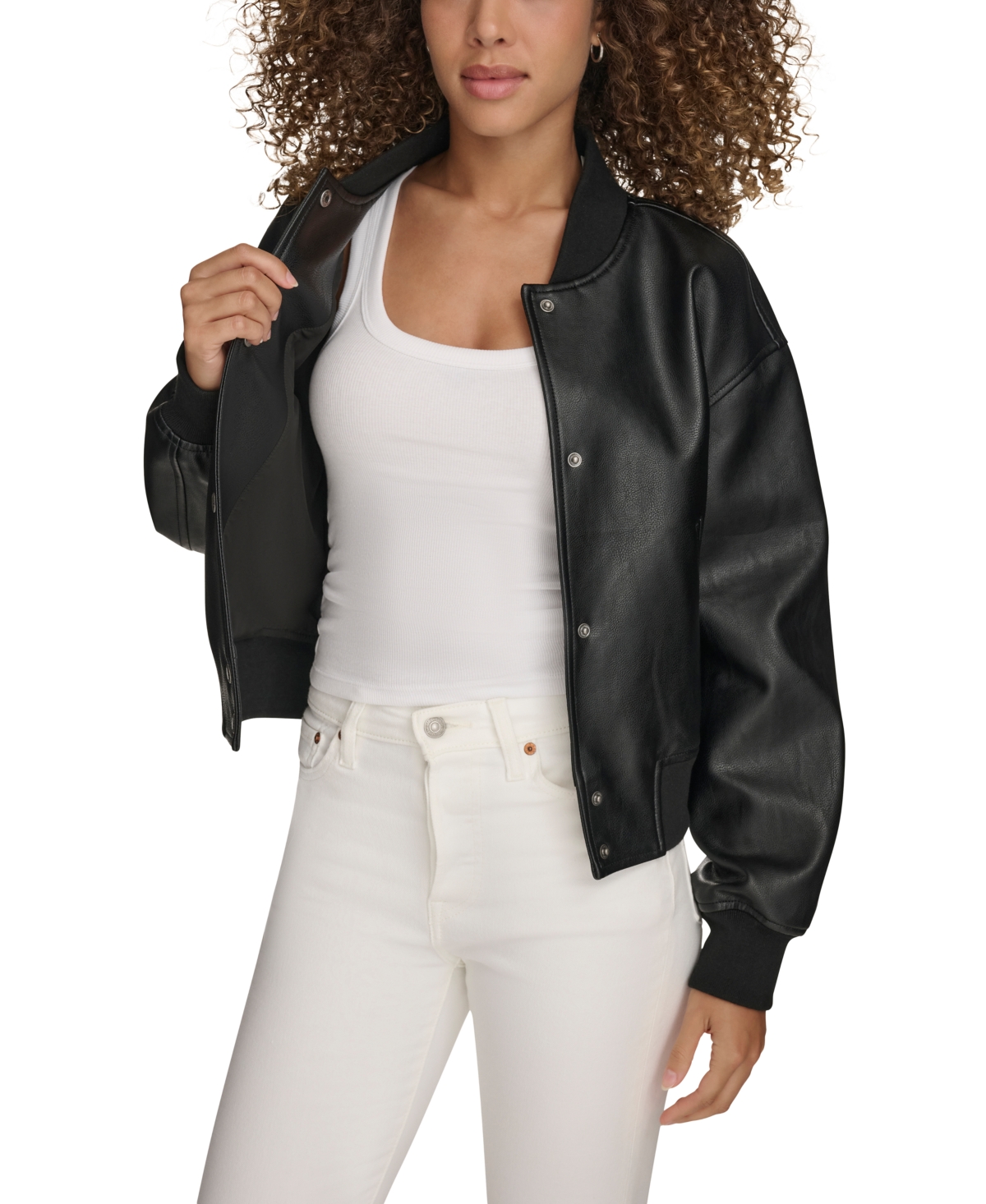 Levi's Women's Faux Leather Varsity Bomber Jacket In Black