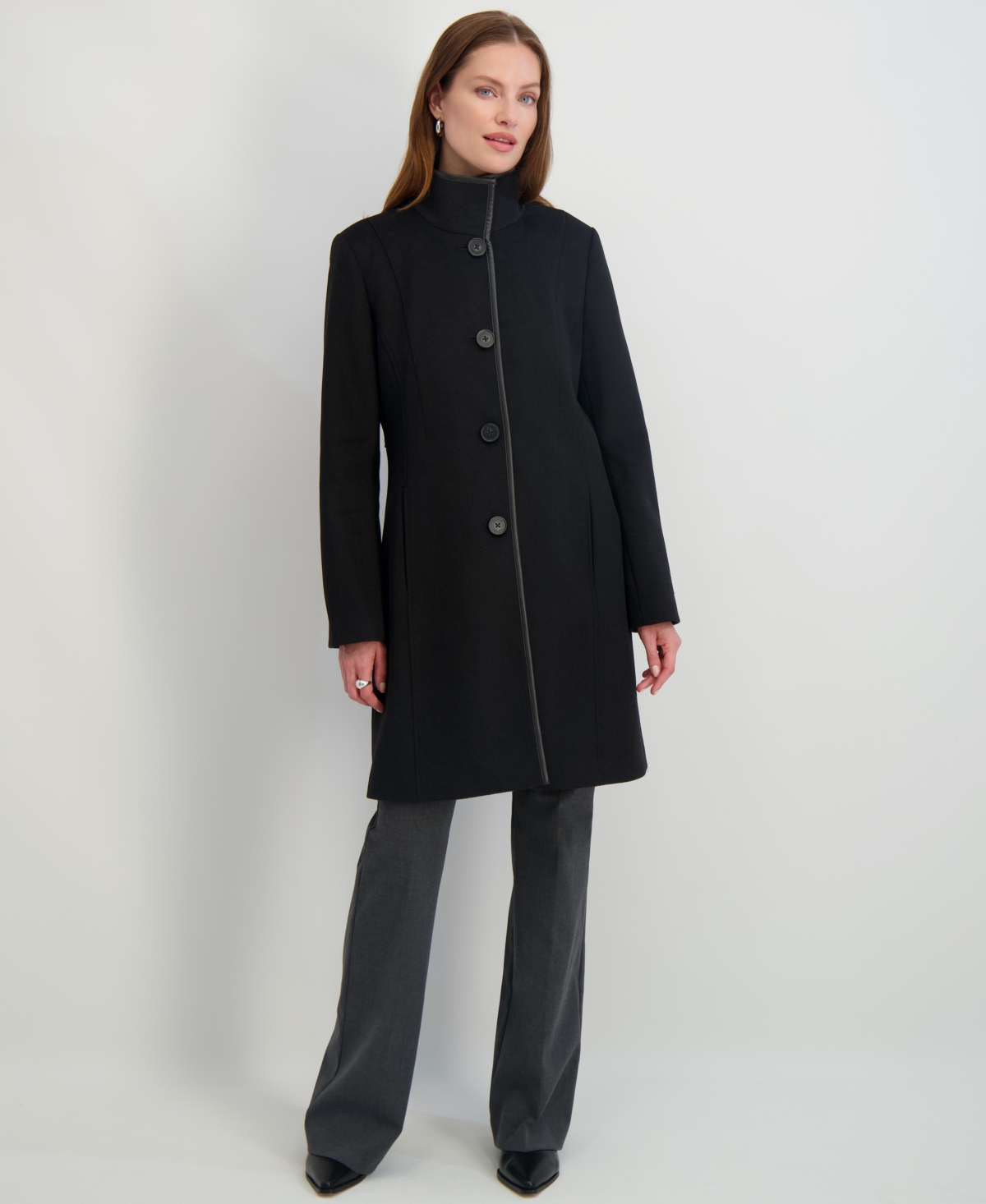 Tahari Women's Stand-collar Button-front Coat In Black