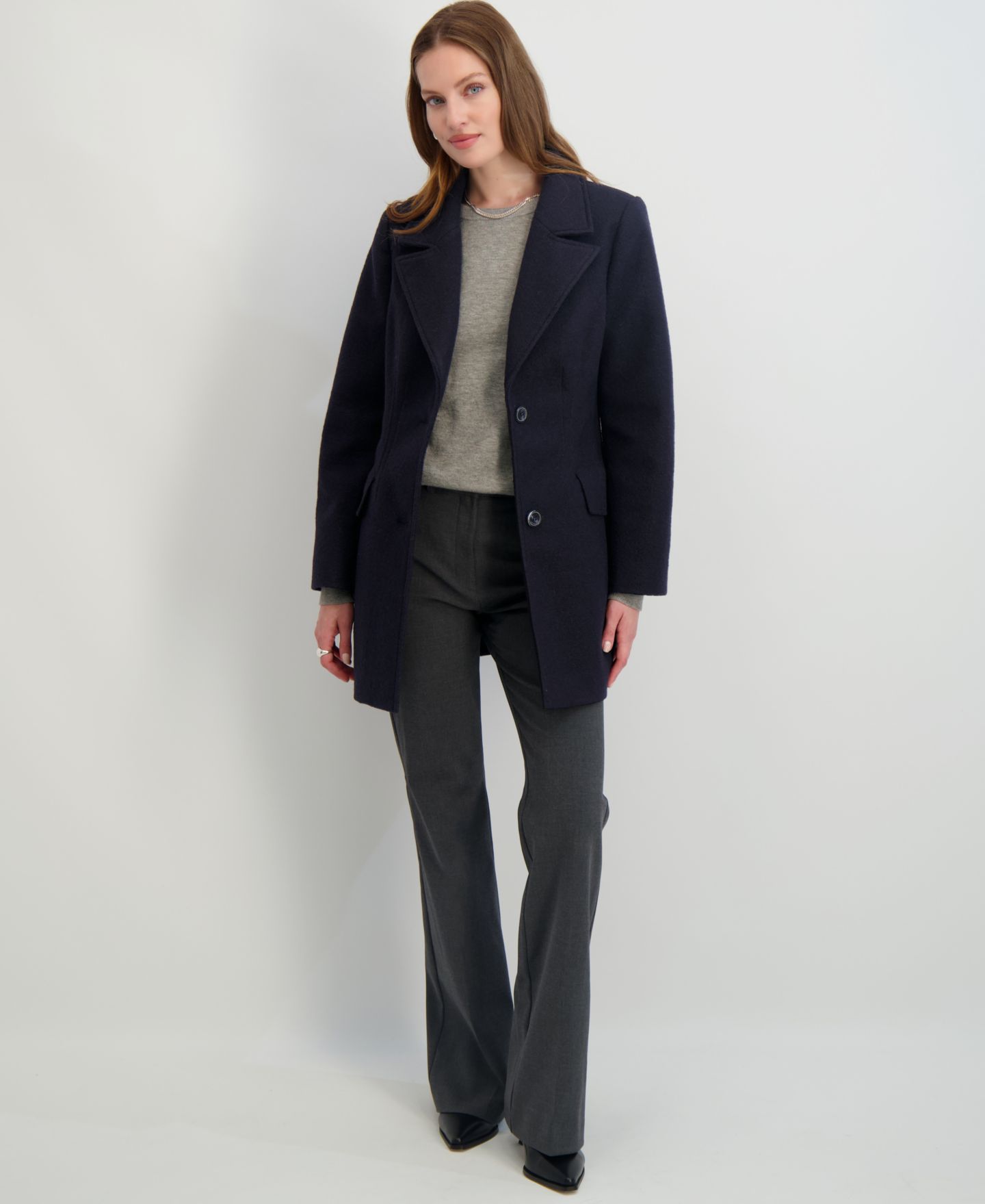 Женское пальто Tahari Notched-Collar Single-Breasted Peacoat, цвет: Тёмно-синий — фото 5