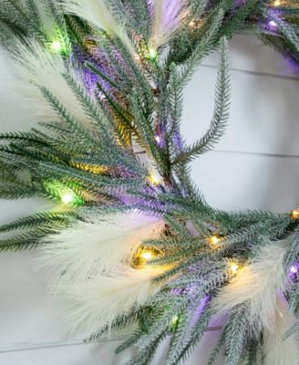 24" Artificial Balsam Fir Pine and Pampas Wreath LED Lights