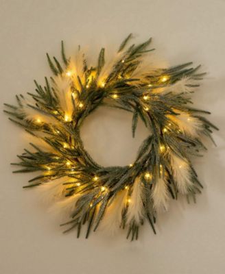 24" Artificial Balsam Fir Pine and Pampas Wreath LED Lights