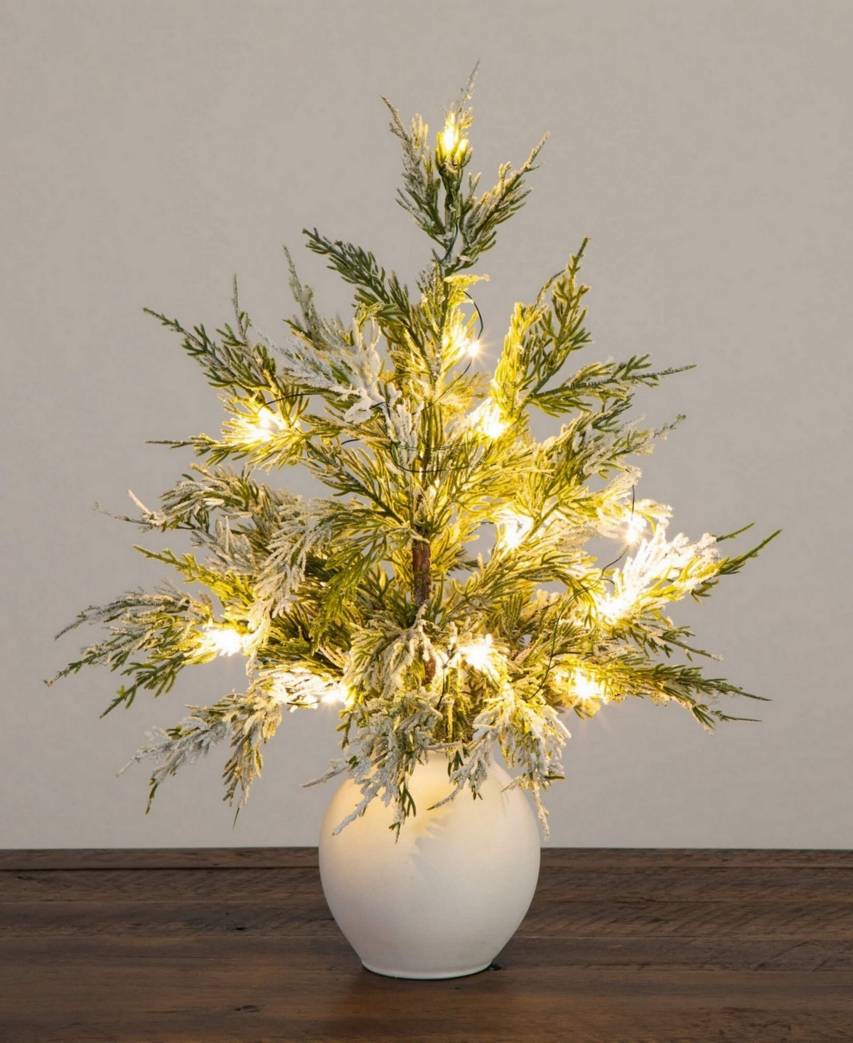 Nearly Natural 18" Pre-lit Artificial Snowed Cypress Christmas Tree Led Lights In Ceramic Planter In Green