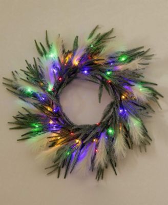 24" Artificial Balsam Fir Pine and Pampas Wreath LED Lights