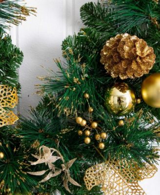 9" Pre-Lit Artificial Golden Frosted Christmas Garland LED Lights Pinecones and Ornaments