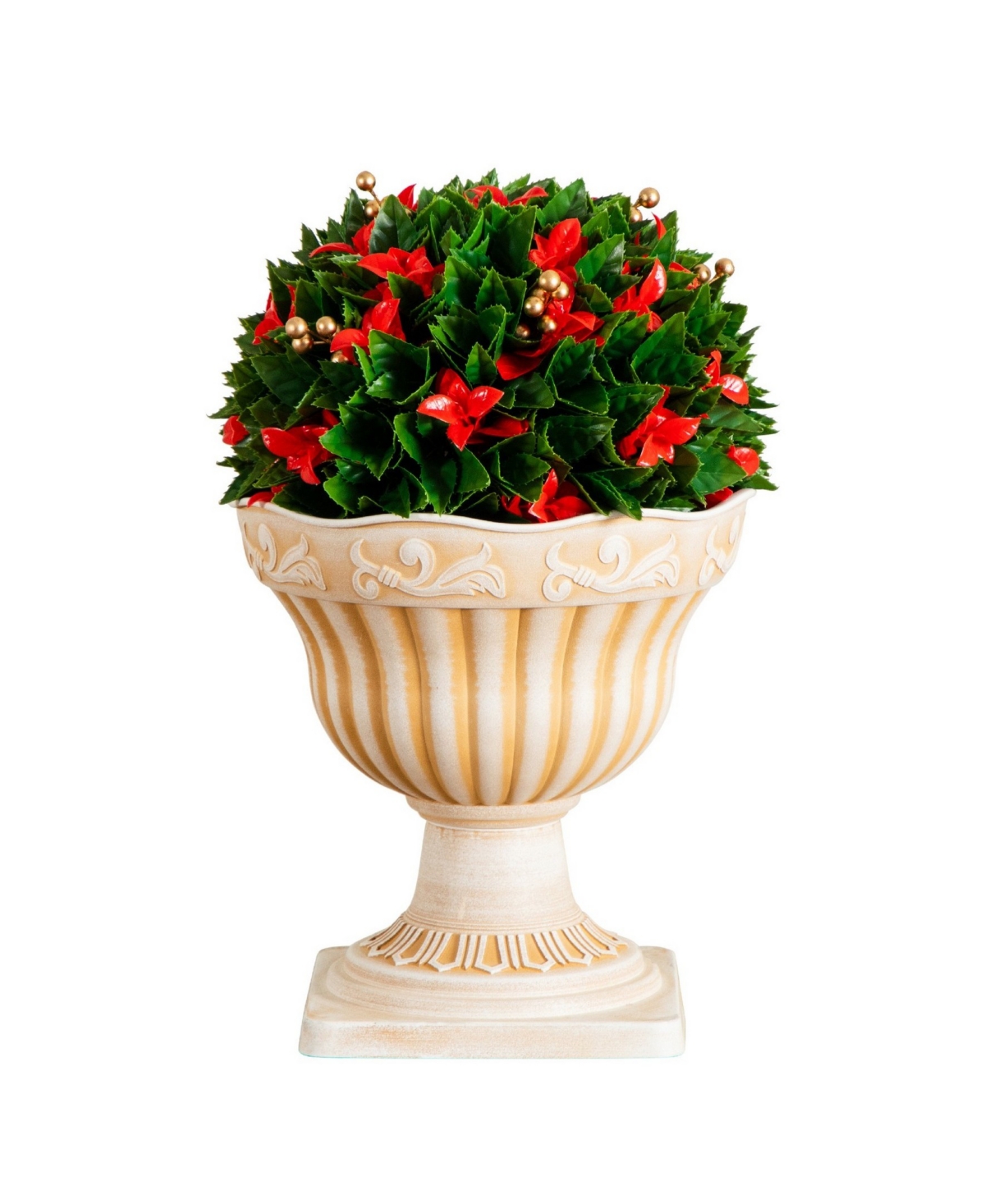 Nearly Natural 22" Uv Resistant Artificial Christmas Ball In Classic Decorative Planter Indoor And Outdoor In Multi